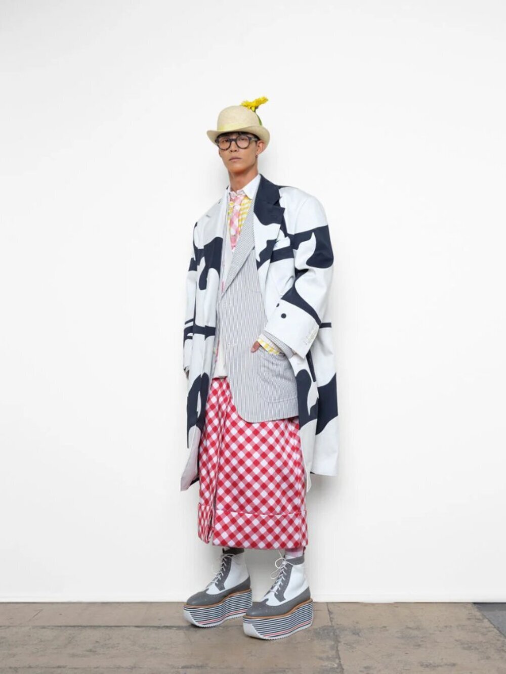 THOM BROWNE Spring 2019 Navy Cotton Twill Coated Whale Print Overcoat, Size 2